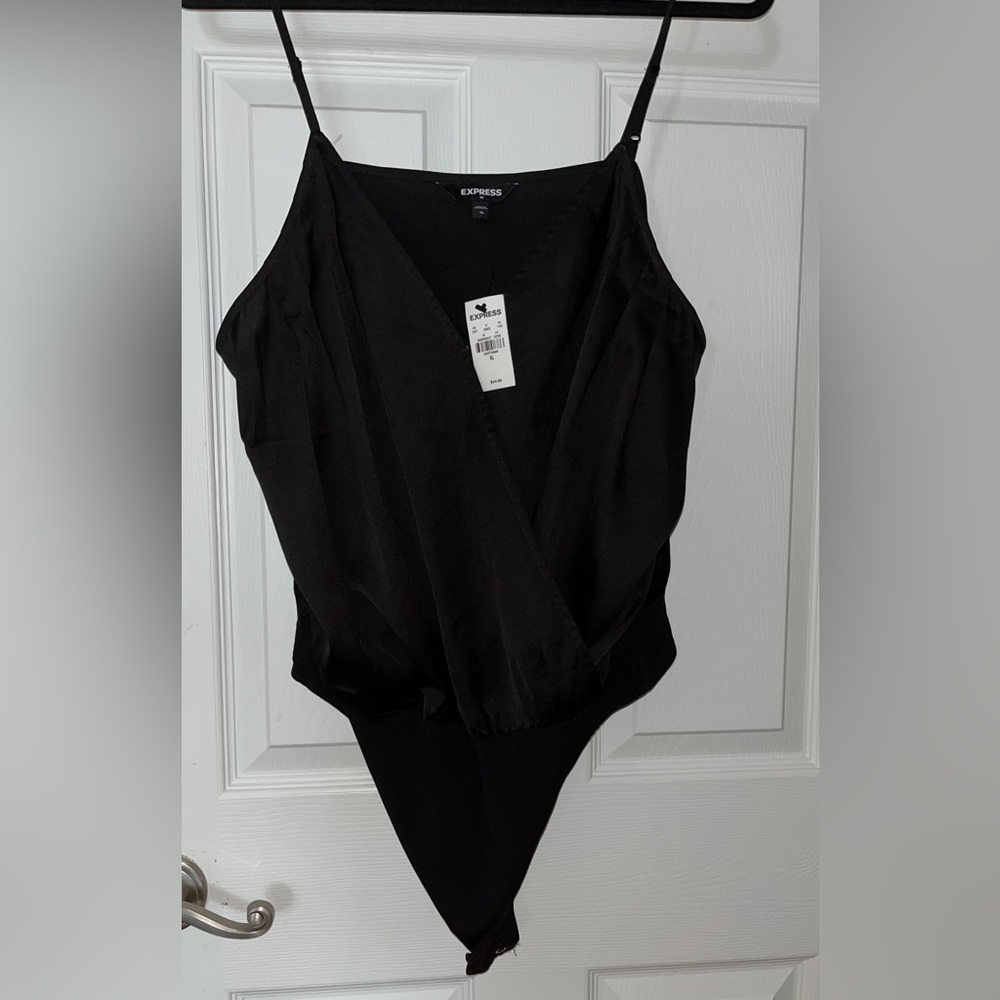 Express NWT Women's Black Satin Bodysuit XL
